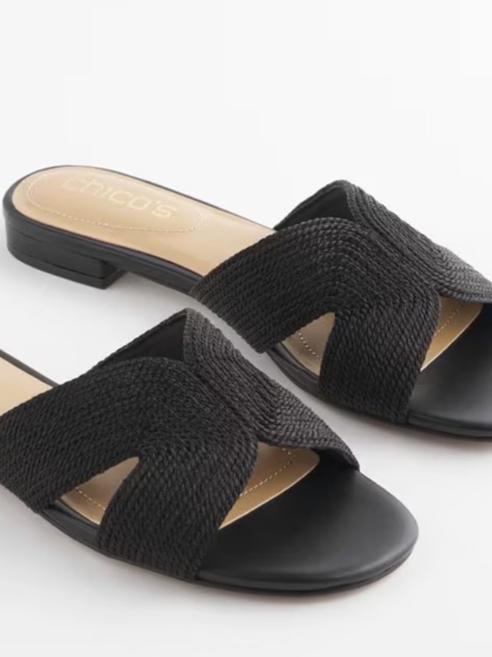 Chico’s Woven Palma Slide Sandals 10 Memory Foam Pods Comfort Travel Baja Resort